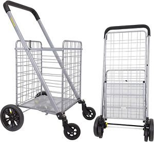 Dbest Products Cruiser Cart Deluxe Shopping Grocery Rolling Folding Laundry Bask