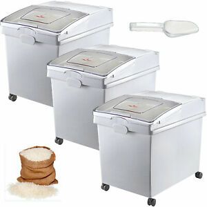 3X Ingredient Bins 10.5 Gal Ingredient Storage Bin Flour Bins On Wheels w/Scoop