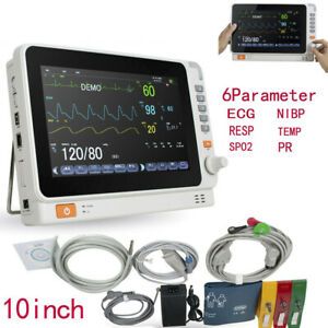 Portable 10&#034;Medical Patient Monitor Vital Signs ICU ECG NIBP RESP TEMP SPO2 PR