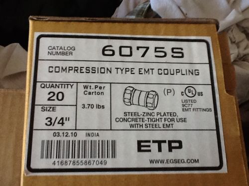 NEW EGS ETP 6075S 3/4&#034; Compression EMT Couplings, BOX of 20