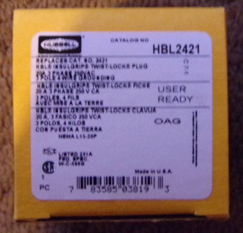 Hubbell hbl2421 locking plug  20a, 3ph 250v, 3p4w, l15-20p for sale