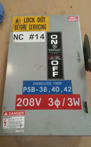 Ge tgn3322 disconnect safety switch, 60a, 240vac, 250vdc, 15 hp max, used for sale