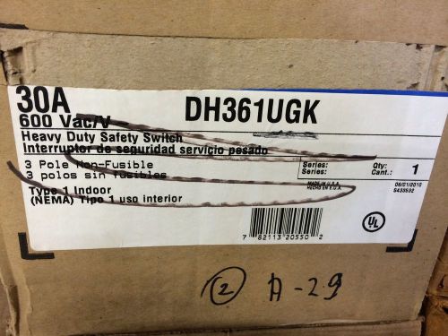 New cutler hammer disconnect switch dh36ugk 3p no-fuse nema 1 600v 30amp for sale