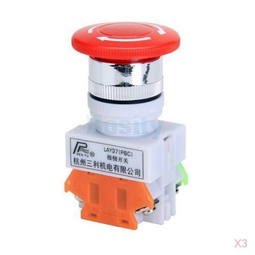 3x Ui 600V Ith 10A Emergency Stop Switch Push Button Switch Mushroom PushButton