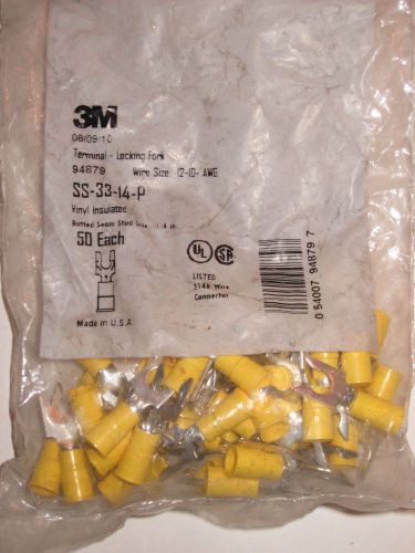 New 3m 94879 vinyl insulated locking fork terminal 12-10 awg 50 pack yellow for sale