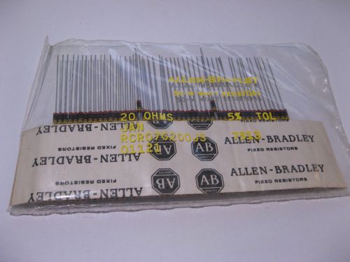 Pkg 50 Allen-Bradley Resistor 20 Ohm 1/4W 5% RCR07G200JS Carbon Composition