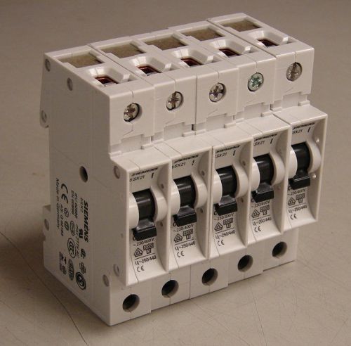 (5) Siemens Circuit Breakers 5SX21 C6 230/400VAC, 10A, 1 Pole