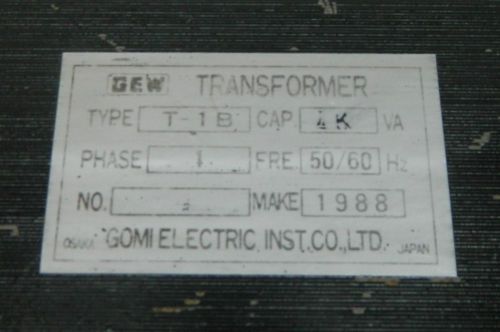 Gew 1 kva transformer, 1 ph,180/200/220/240v to 100v, type# t-1b, used for sale