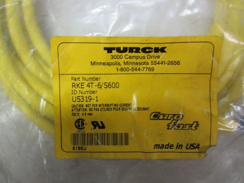 Turck RKE4T-6/S600 4 Pin 3 Wire 6 Meter M12 Cordset RKE4T-6