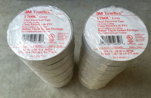 (lot of 20 rolls)  3m temflex 1700c 3/4&#034; x 66&#039; vinyl gray electrical tape for sale