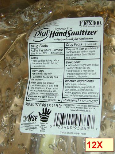12x800ml Dial Flex 800 Hand Sanitizer Antibacterial Soap Dispenser Refills 95862