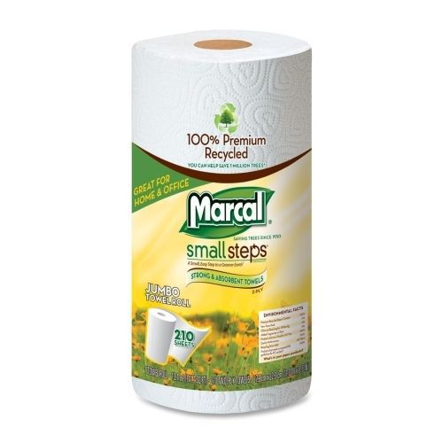 Marcal small steps jumbo recycled paper towel  - 12 rolls - 11&#034; x 9&#034; - white for sale