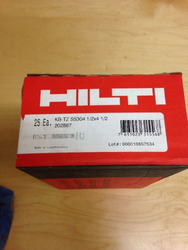 Hilti KB-TZ SS 304 1/2 4 1/2&#034; Anchors. Stainless Steel 25 Count
