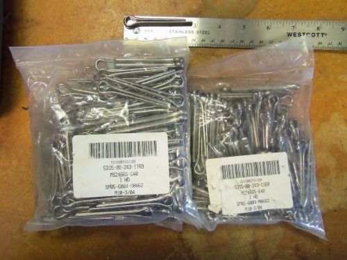 Military surplus stainless split pin cotter 3/16&#034; ? x ~3&#034; new 200 pieces! for sale