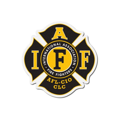 4&#034; iaff reflective firefighter sticker fire decals - black &amp; yellow for sale