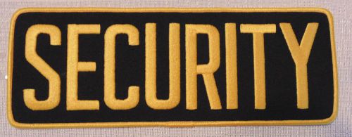 Security patch, brand new, 4 1/8&#034; tall x 11&#034; long, Gold Letters on Black. Set 3