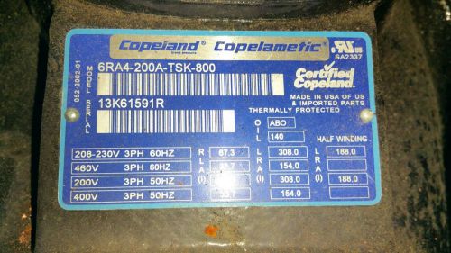 2013 copeland compressor model 6ra4-200a-tsk-800 for sale