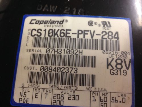 Copeland CS10K6E-PFV-284 Hermetic Reciprocating Compressor 1Hp 1ph