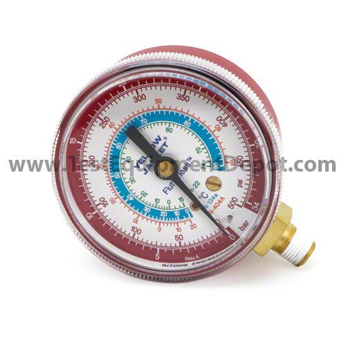 Yellow jacket 49033 2 1/2&#034; gauge ( c), red pressure, bar &amp; psi, r-22/134a/404a for sale