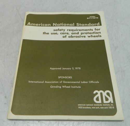American national standard of abrasive wheels manual, ansi b7.1-1978 for sale