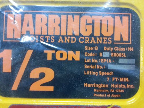 Harrington 1/2 ton electric hoist, sner005l, 115v, new in box for sale