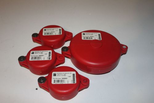 Brady 65561 &amp; 65560 gate valve lockout devices red 2.5&#034;-5&#034; &amp; 1-2.5&#034; - lot of 4 for sale