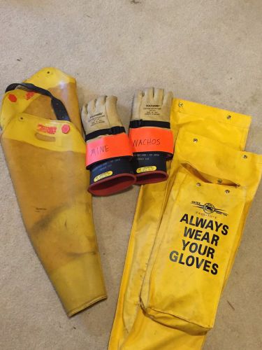 Salisbury voltgard rubber lineman gloves &amp; sleeves. class 2 17k volts. size 10 for sale
