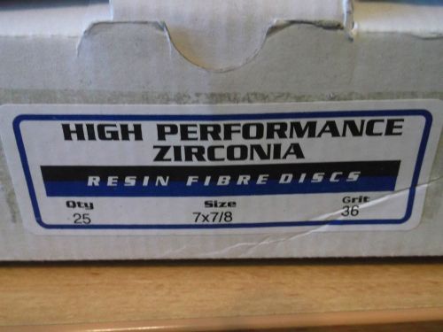 New In Box 25- 7&#034; x 7/8 x 36 Grit Sanding Disks Zirconia Resin FIbre Disks