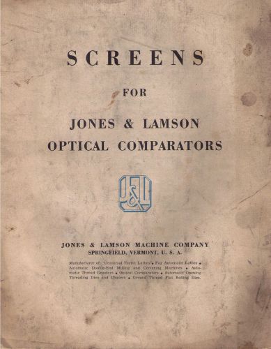 Jones &amp; Lamson J&amp;L Screens for Optical Comparators catalog