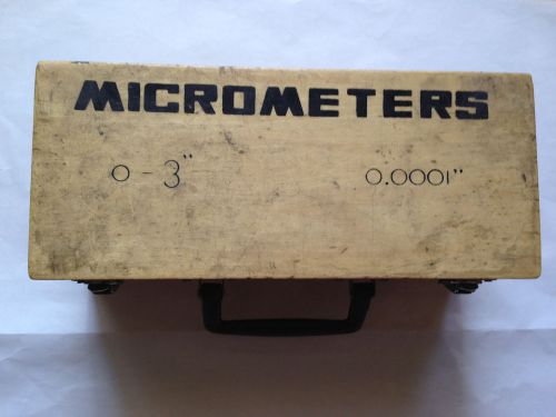 MICROMETER SET 3 PIECE 0-3&#034; 0.0001&#034; IN WOOD CASE
