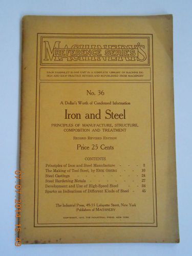 1910 Iron and STeel Machinery castings tool  reference series pamphlet New York