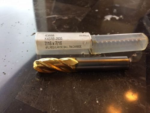 Carbide End Mill = 7/16&#034; Ball nose = TIN Coated = 4 Flute = Micrograin,