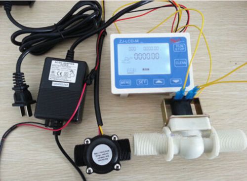 New 1/2&#034; water flow control lcd meter + flow sensor solenoid valve power adapter for sale