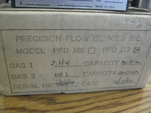 Precision Flow Devices: PFD-112 Mass Flow Controller.  100 SSCM, Gas: NH3 &lt; J