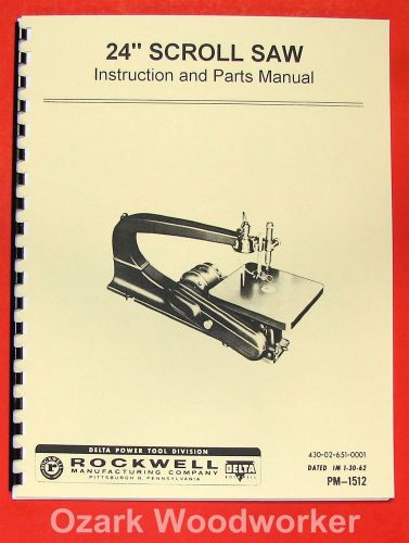 Rockwell-delta 24&#034; scroll/jig saw operator&#039;s &amp; parts manual 0628 for sale
