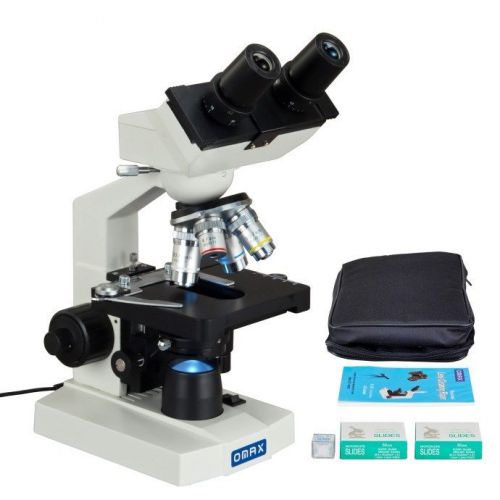 OMAX Binocular Lab Compound LED Microscope 2500X+Carrying Case+Slides+Lens Paper