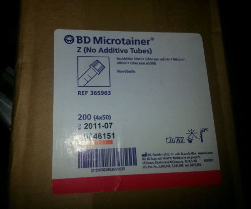 BD Microtainer Z (No Additive Tubes) REF 365963 (200 CT) Sealed Box Non-Sterile