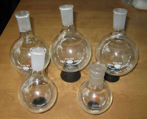 Glassware lab glass: Misc Boiling Flask lot 500mL &amp; smaller x11