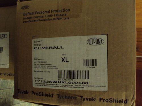 Tyvek Suit, XL,Dupont white w/attached hood &amp; shoe covers Box of 25