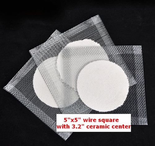 5pc 5&#034; x 5&#034; wire gauze squares with 3.2&#034; dia ceramic center lab heat shield tool for sale