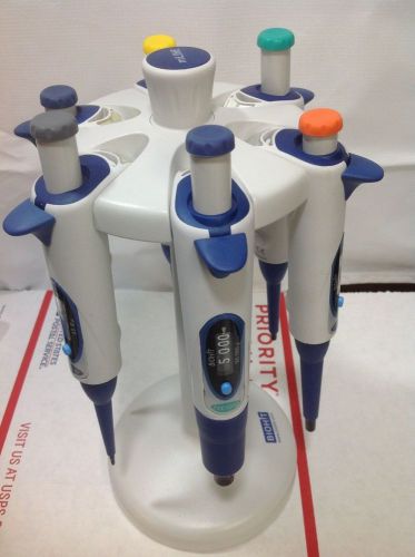 Set of 6 biohit mline single channel pipette m10,m20,m100,m200,m1000,m5000 stand for sale