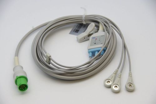 3 lead 1 piece  ECG cable for GE Eagle  Hellige Patient monitor w/ snap head new