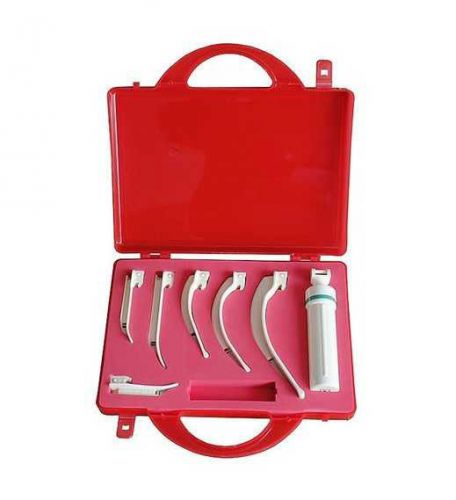 Laryngoscope Set F.O Disposable Plastic 6 MAC&amp;Miller Blades+Handle Red Hard Case