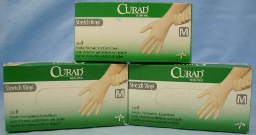3 Boxes Curad Stretch Vinyl Exam Gloves - Size Medium