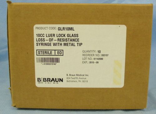 1 Case 10- B. Braun Perifix 10cc Luer Lock Glass Syringes/Metal Tip #GLR10ML
