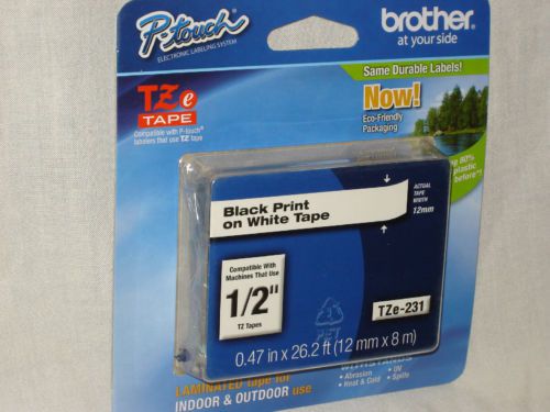 Brother laminated black on white tape 1/2&#034; tze-231 compatible with p-touch  buy for sale