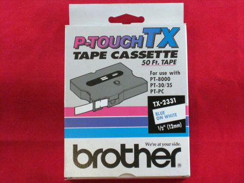 NEW Brother P Touch TX-2331 1/2&#034; Blue On White Tape  PT-8000 PT-30/35  PT-PC