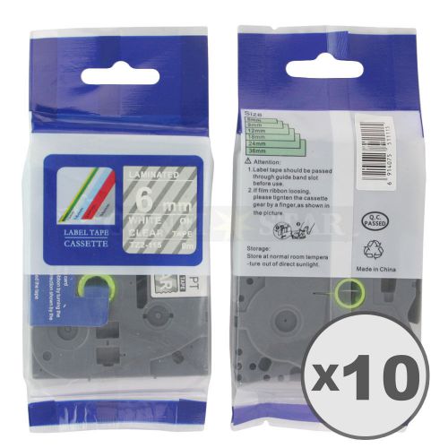 10pk White / Transparent Tape Label Compatible for Brother PTouch TZ TZe115 6mm