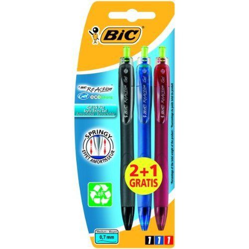 BiC Ecolutions Reaction Gel Pens - Assorted Colours (Value Pack of 2, Plus 1 Fre