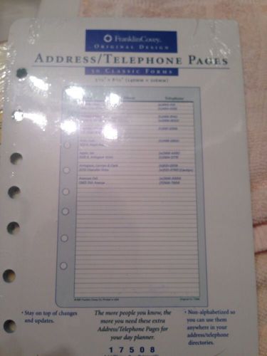 Franklin Covey Address Telephone Pages New 5 1/2 X 8 1/2